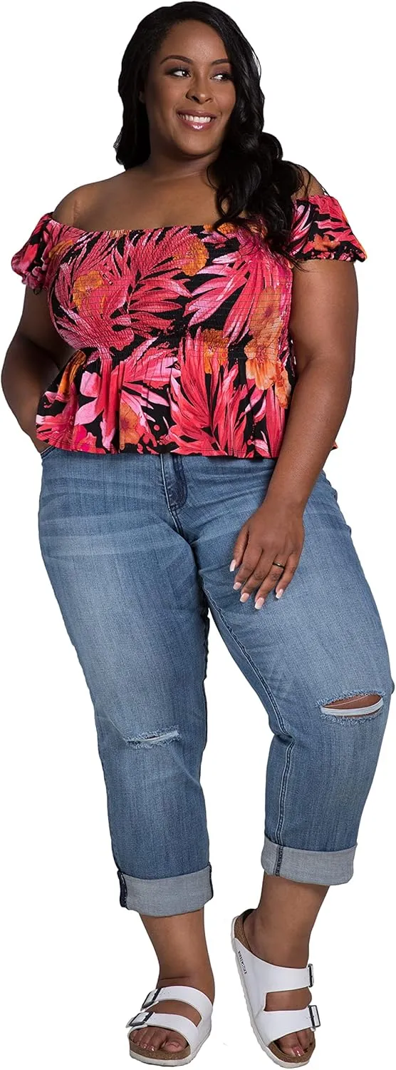 Poetic Justice Women's Plus Size Curvy Fit Boyfriend Jeans