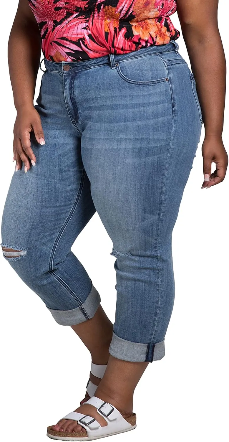 Poetic Justice Women's Plus Size Curvy Fit Boyfriend Jeans