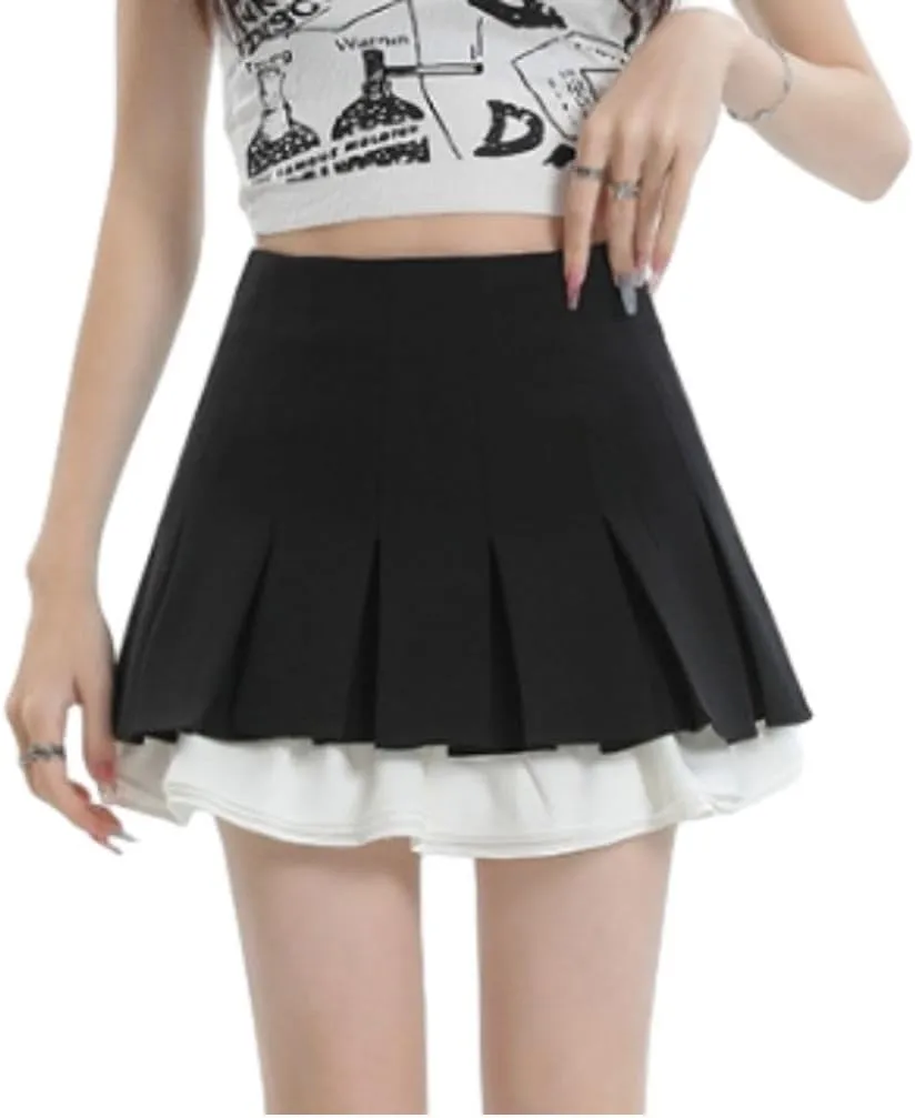 Preppy Skirt Ruffle Dress Mini Skirt for Women Y2k Skirt Short Preppy Clothes Pleated Mini Skirts Lace