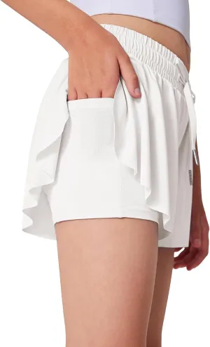 Quedoris Girls' Active Shorts Butterfly Flowy 2 in 1 Shorts Quick-Dring Athletic Shorts with Pockets