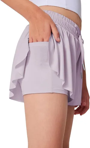 Quedoris Girls' Active Shorts Butterfly Flowy 2 in 1 Shorts Quick-Dring Athletic Shorts with Pockets