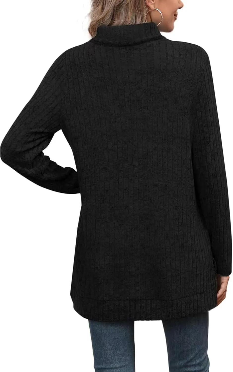 Raboolion Women's High Neck Ribbed Pullover Elegant Oversized Turtleneck Side Split Tunic Tops Sweaters