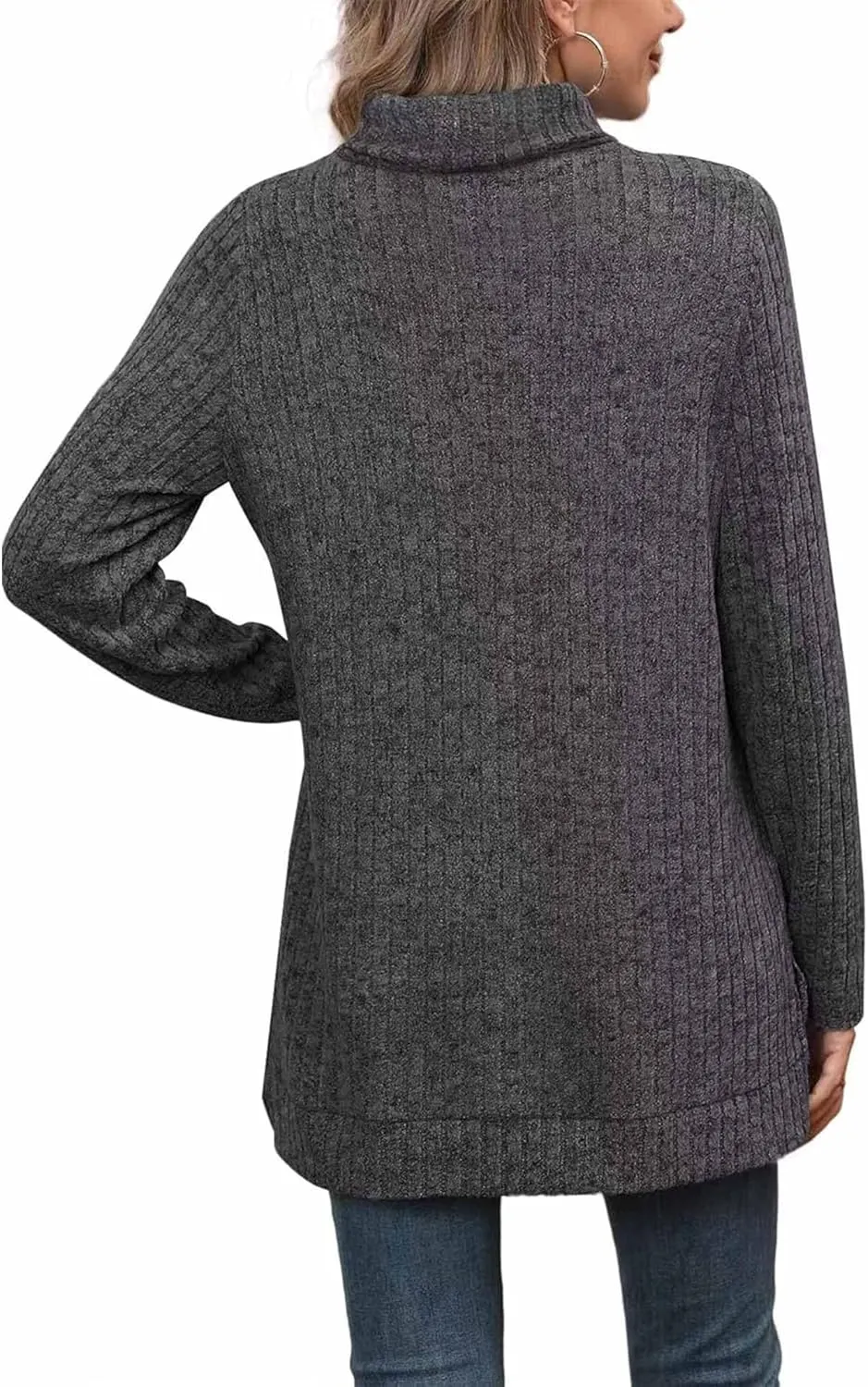 Raboolion Women's High Neck Ribbed Pullover Elegant Oversized Turtleneck Side Split Tunic Tops Sweaters