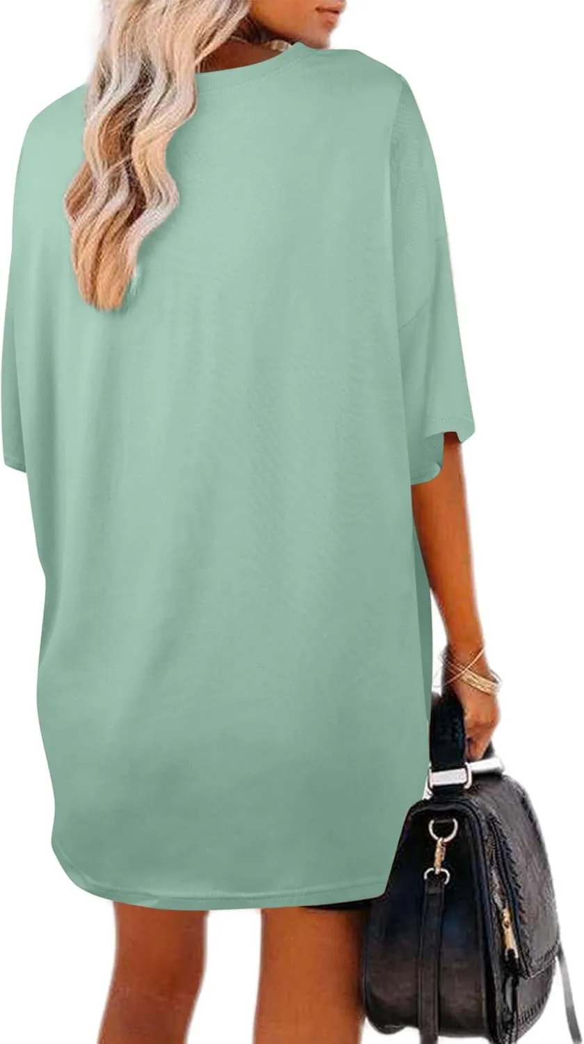 Remidoo Women's Casual Short Sleeve Graphic Oversized T Shirt Loose Letter Print Tee Top Blouse