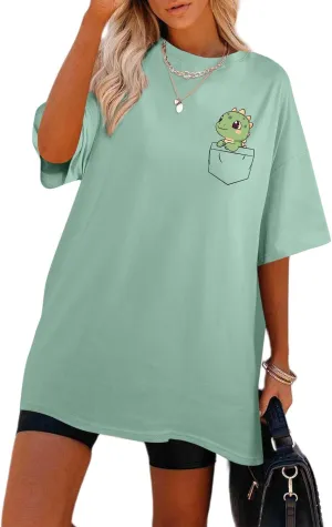 Remidoo Women's Casual Short Sleeve Graphic Oversized T Shirt Loose Letter Print Tee Top Blouse