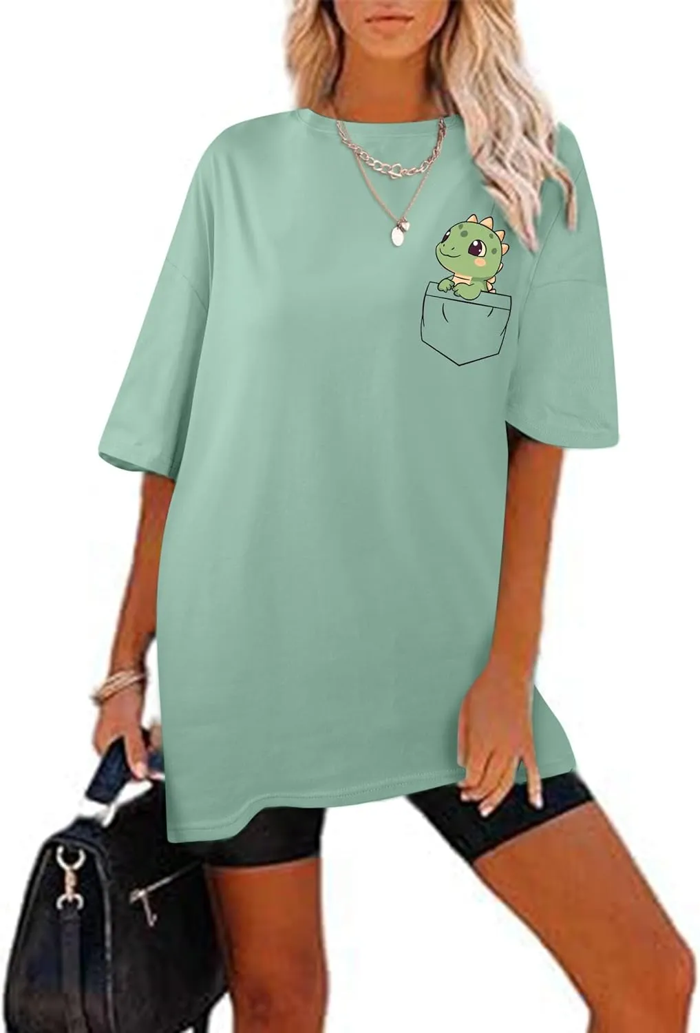 Remidoo Women's Casual Short Sleeve Graphic Oversized T Shirt Loose Letter Print Tee Top Blouse