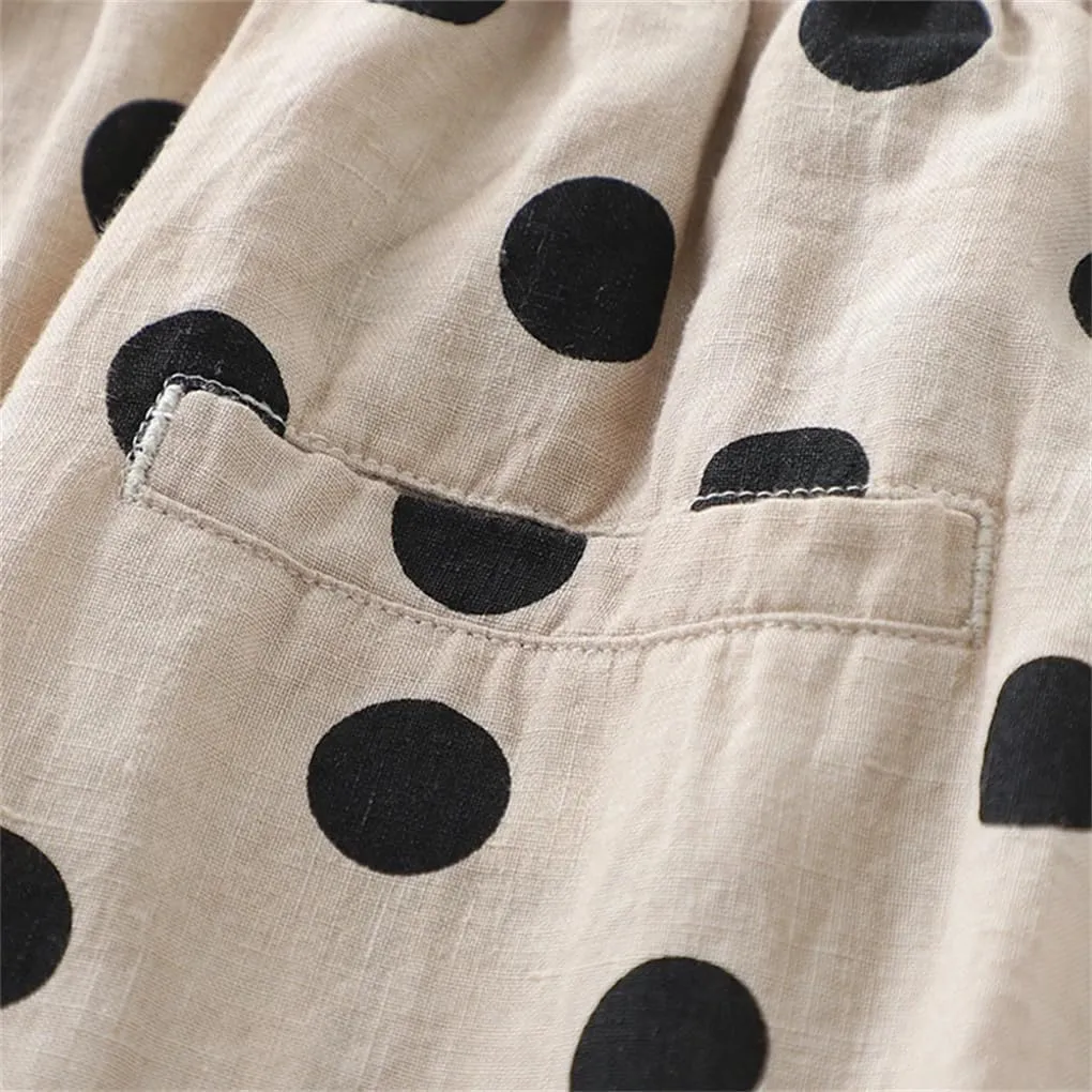 Rfmfkkg Women's Polka Dot Print Casual Elastic High Pants Waist Wide-Leg Loose Ankle-Length Pants