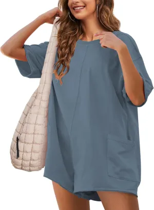 Rompers for Women Athletic Workout Hot Shot Tee Romper Casual Oversized Jumpsuits Overalls