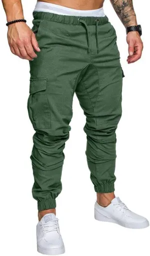 sandbank Men's Jogger Pants Multi Pocket Casual Pants Low Waist Solid Trousers Stretch Slim Fit Sports Cargo Pants