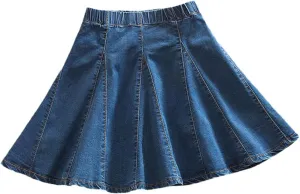 SaoBiiu Harajuku Denim Skirt Women Elastic Waist A Line Pleated Mini Jean Blue Summer Casual Skirts