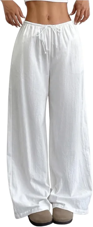 SHENHE Girl's Wide Leg Baggy Pants Drawstring Summer Boho Beach Palazzo Pants with Pockets