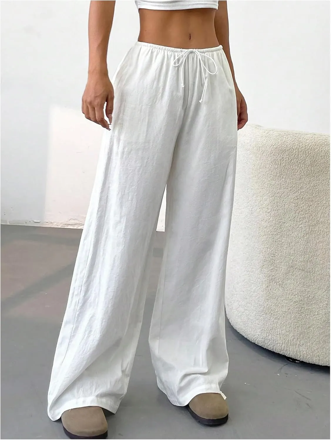 SHENHE Girl's Wide Leg Baggy Pants Drawstring Summer Boho Beach Palazzo Pants with Pockets