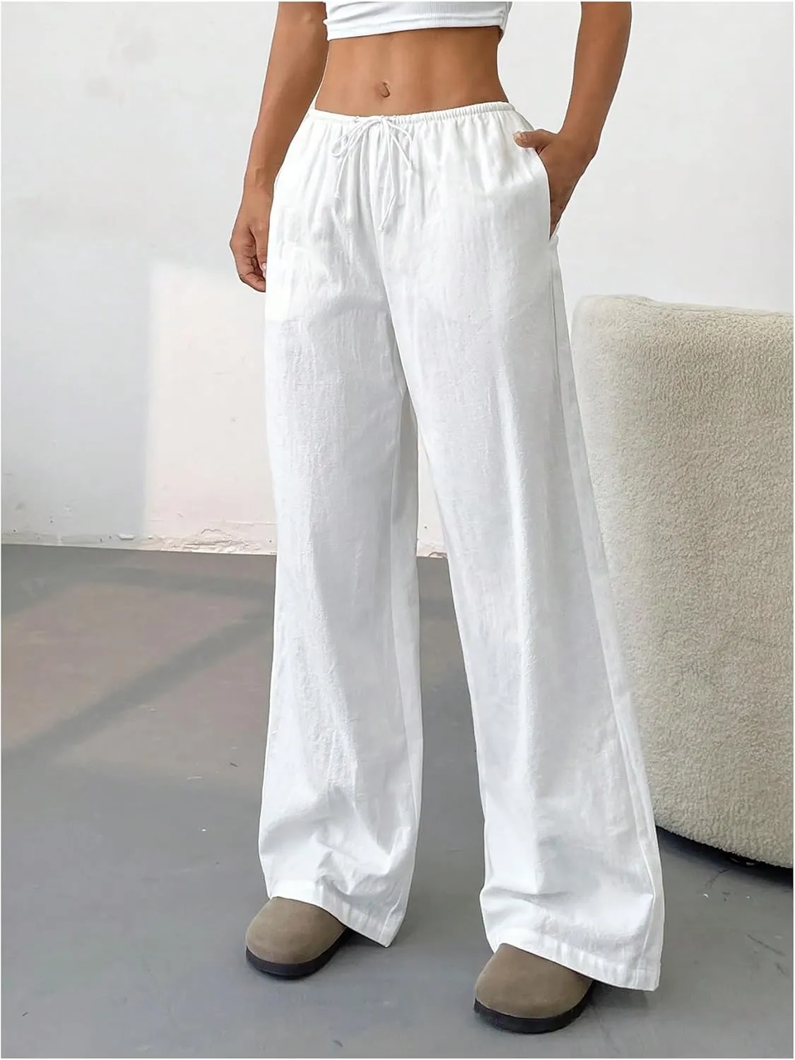 SHENHE Girl's Wide Leg Baggy Pants Drawstring Summer Boho Beach Palazzo Pants with Pockets