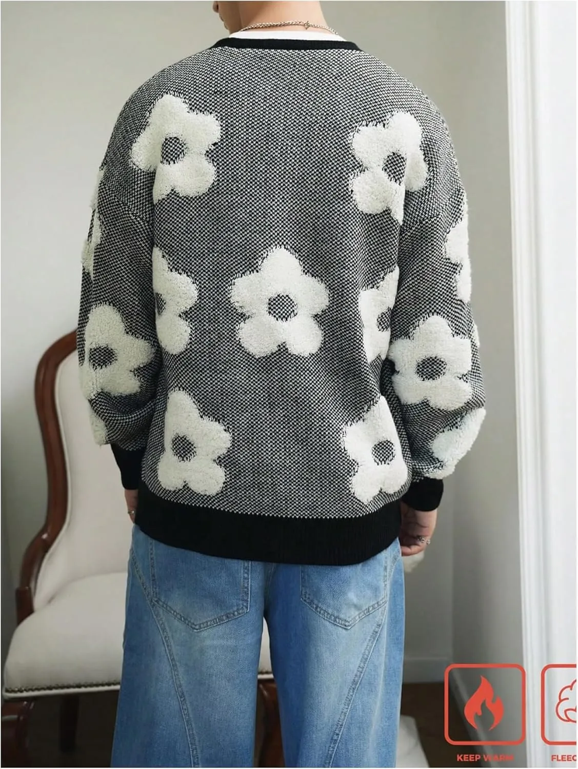 SHENHE Men's Skeleton Pattern Cardigan Sweaters Long Sleeve Unisex Outwear Knitted Coats