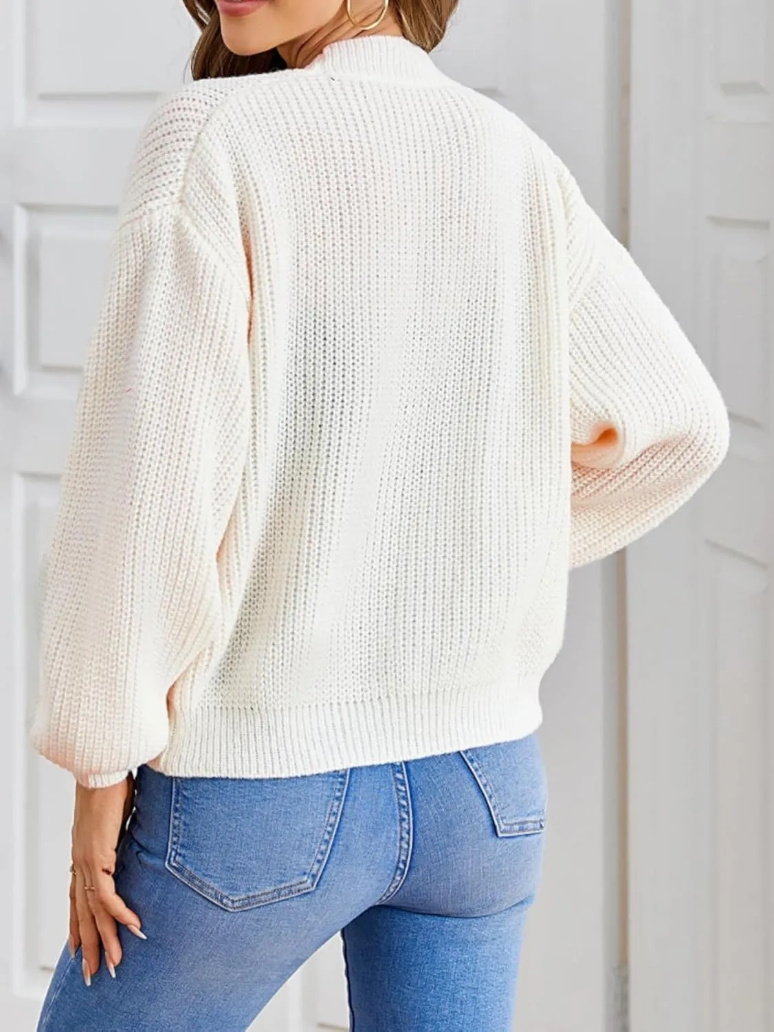 SHENHE Women's Color Block Open Front Long Sleeve Ribbed Knit Cropped Cardigan Sweaters