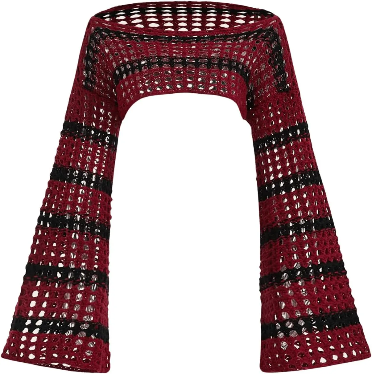 SHENHE Women's Hollow Out Knit Bolero Shrug Crochet Cropped Sweater Top Bell Long Sleeve Y2K Cover Up Top