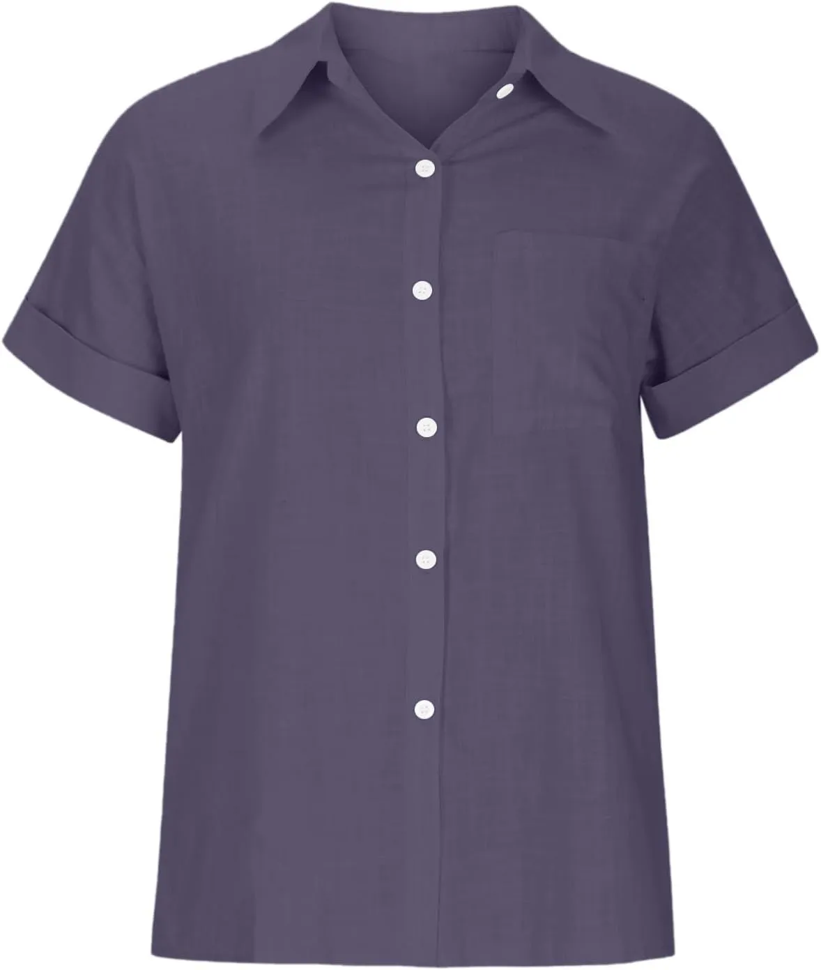 Shirts for Women Linen Summer Tops Button Down Collar Roll Up Short Sleeve T-Shirts Blouses Baggy Shirt with Pocket
