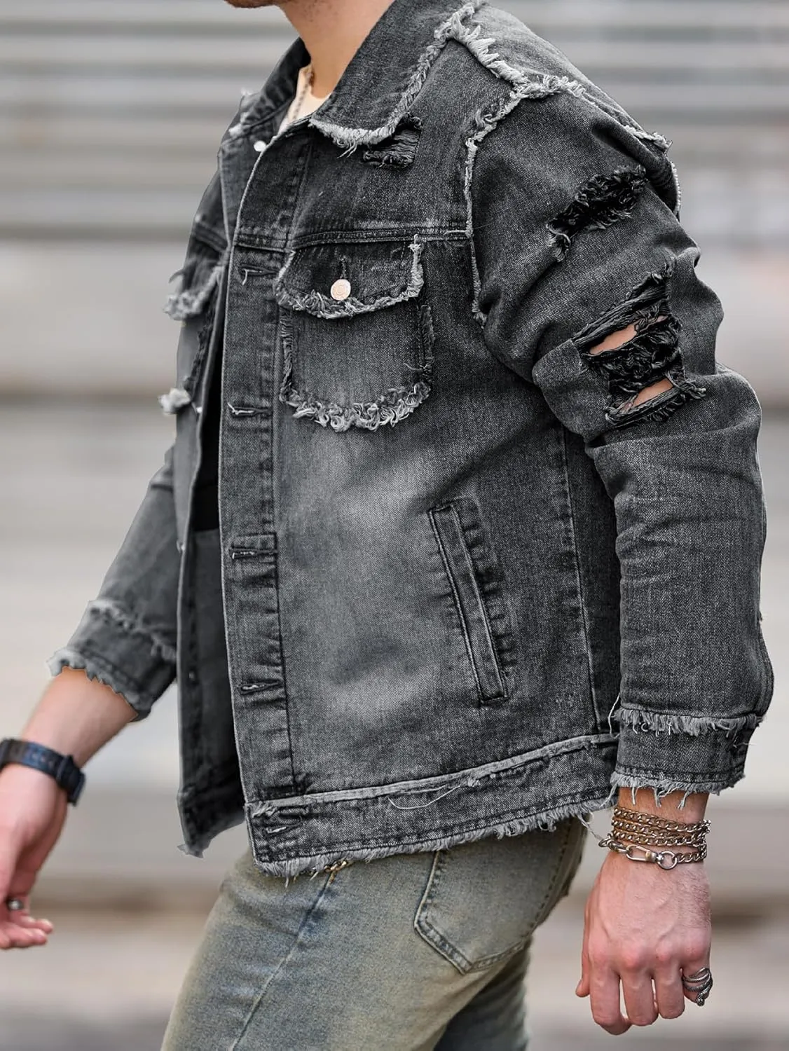 SOLY HUX Men's Denim Jacket Jean Jacket Men Vintage Trucker Jackets Coats Long Sleeve Casual Denim Outerwear