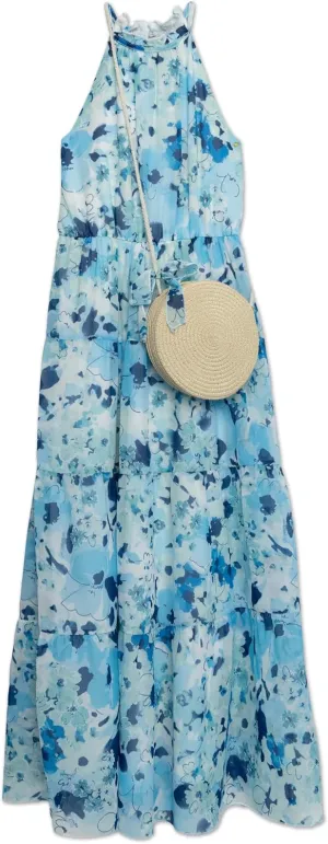 Speechless Girls' Sleeveless Halter Maxi Tiered Chiffon Dress