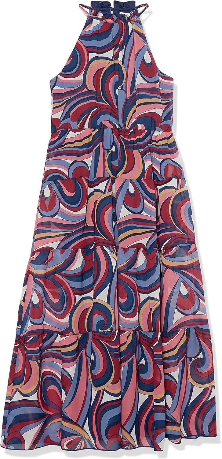 Speechless Girls' Sleeveless Halter Maxi Tiered Chiffon Dress