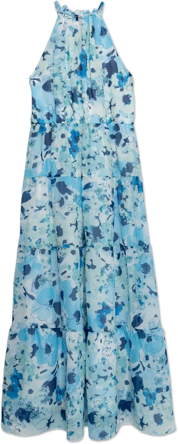 Speechless Girls' Sleeveless Halter Maxi Tiered Chiffon Dress