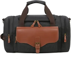 Sports Duffel Bags Men Large Capacity Canvas Multifunction Leather Bags Carry on Luggage Bag Tote Utility Travel Bag Weekender Bag Travel Man(Black)