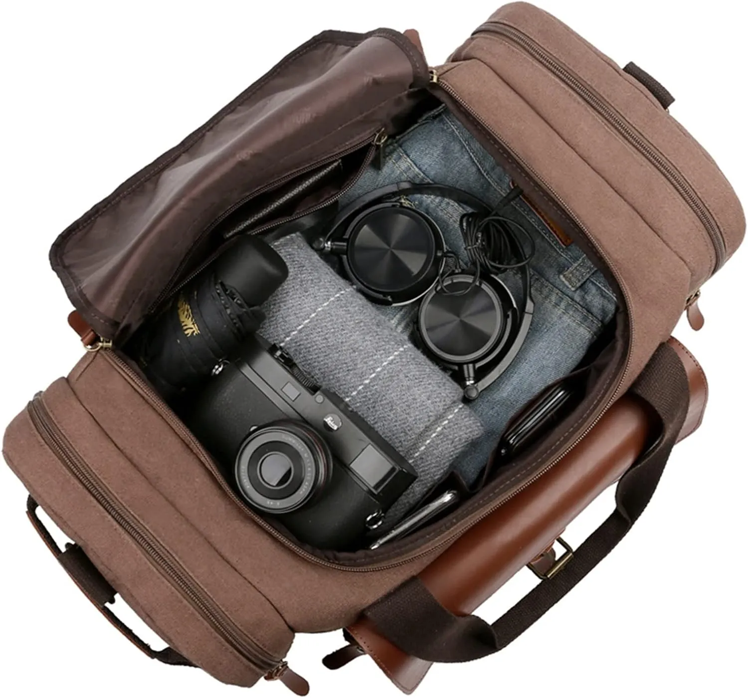 Sports Duffel Bags Men Large Capacity Canvas Multifunction Leather Bags Carry on Luggage Bag Tote Utility Travel Bag Weekender Bag Travel Man(Black)