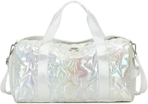 Sports Duffel Bags Women Waterproof Dwaterproof Water Gym Bag Travel Shoulder Duffle Bags Printing for Girls Canvas Luggage Organizer Pink Gym Bag(Silver)