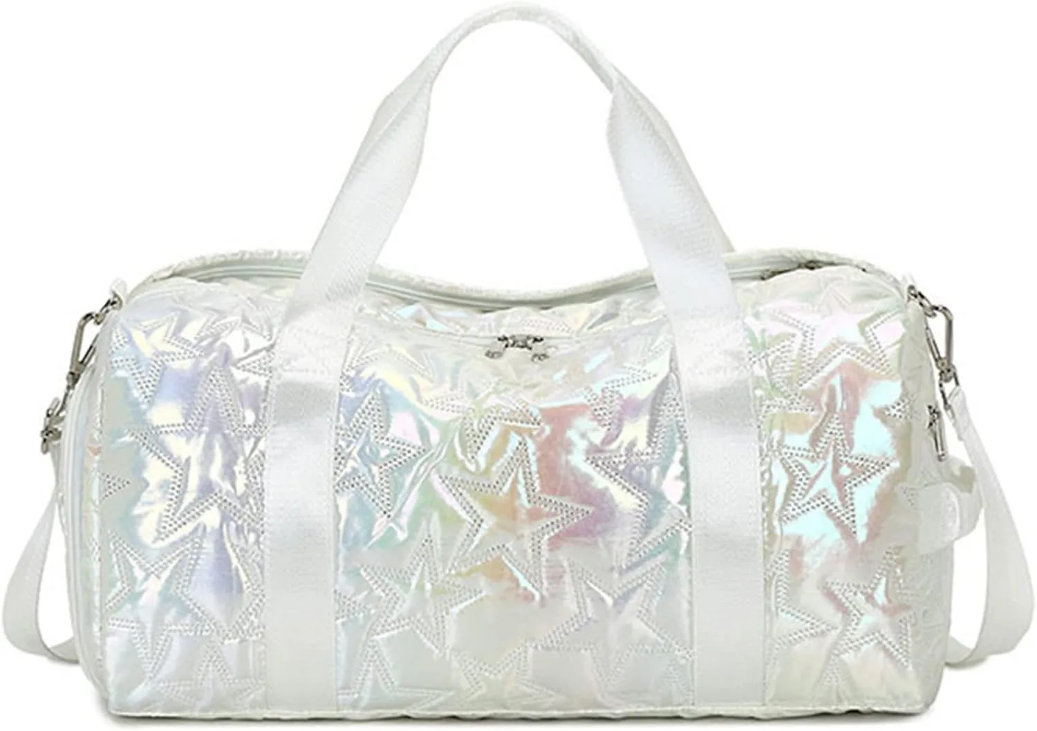 Sports Duffel Bags Women Waterproof Dwaterproof Water Gym Bag Travel Shoulder Duffle Bags Printing for Girls Canvas Luggage Organizer Pink Gym Bag(Silver)