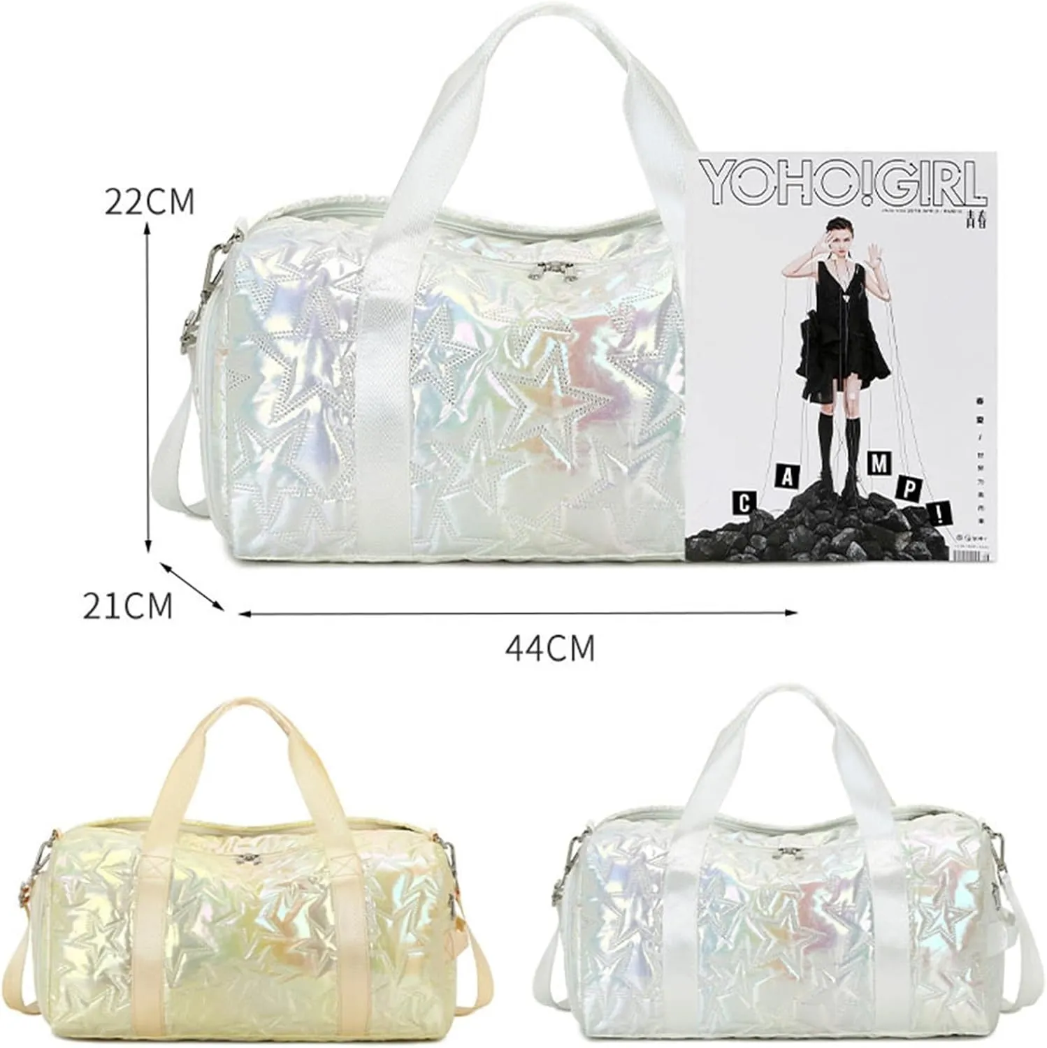 Sports Duffel Bags Women Waterproof Dwaterproof Water Gym Bag Travel Shoulder Duffle Bags Printing for Girls Canvas Luggage Organizer Pink Gym Bag(Silver)