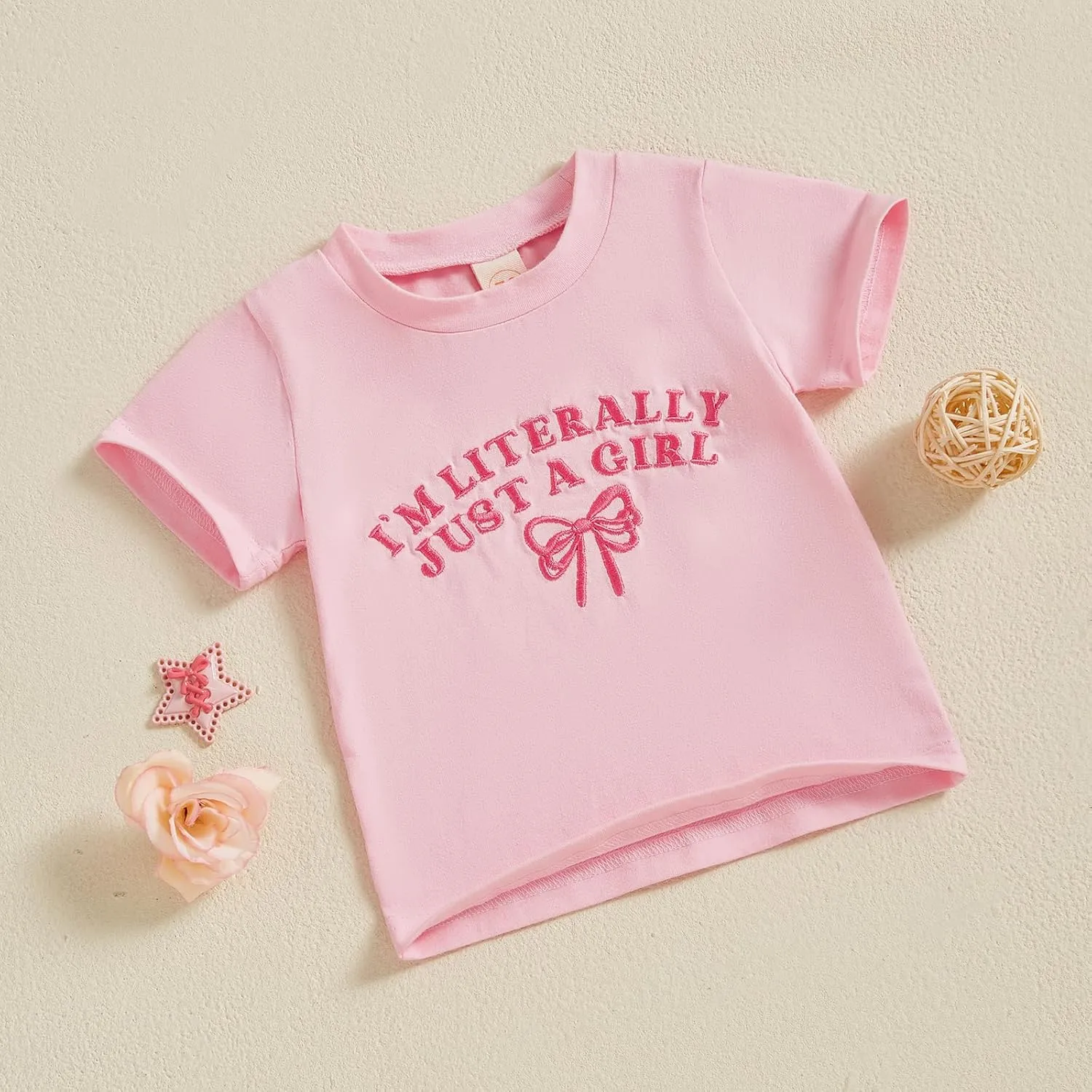 Summer Toddler Baby Girl T-Shirt Bow Letter Embroidery Short Sleeve Tops Cute Graphic Tee Spring Clothes