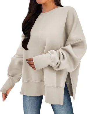 Sweaters for Women Oversized Sweatshirt Side Split Crewneck Pullover Hoodie with Thumb Hole