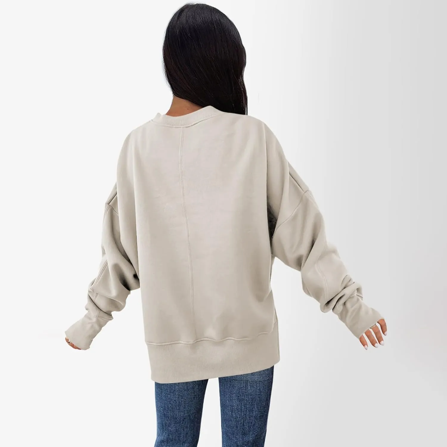 Sweaters for Women Oversized Sweatshirt Side Split Crewneck Pullover Hoodie with Thumb Hole