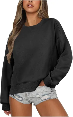 Sweatshirt for Women Trendy Solid Color Long Sleeve Pullover Crewneck Cropped Sweatshirts Casual Tops Fall Clothes