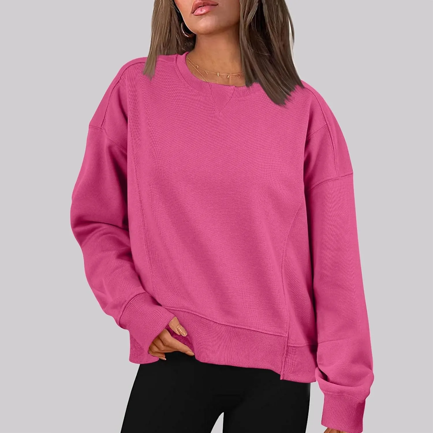 Sweatshirt for Women Trendy Solid Color Long Sleeve Pullover Crewneck Cropped Sweatshirts Casual Tops Fall Clothes