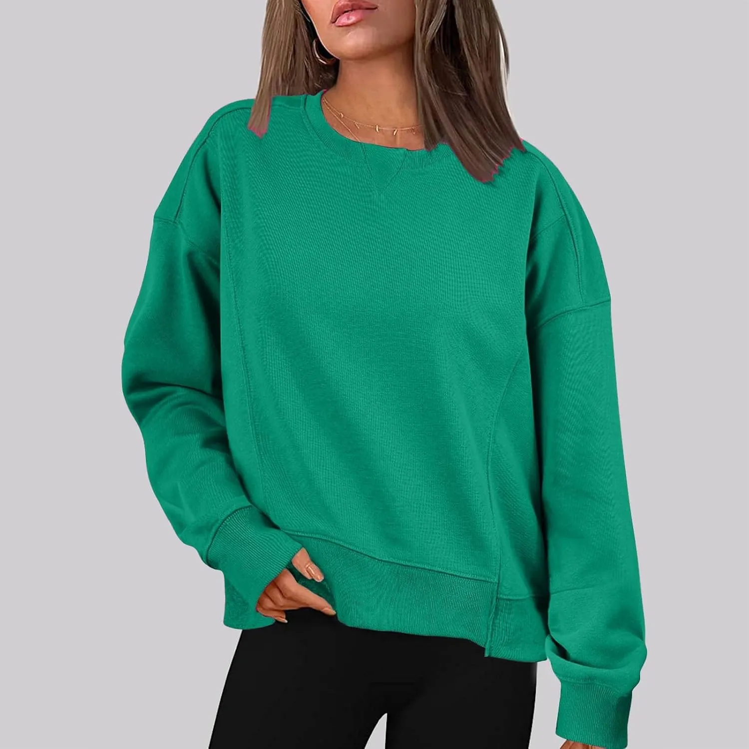 Sweatshirt for Women Trendy Solid Color Long Sleeve Pullover Crewneck Cropped Sweatshirts Casual Tops Fall Clothes