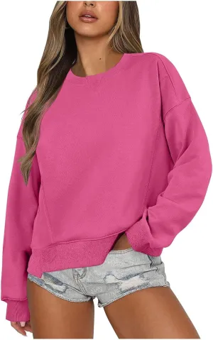 Sweatshirt for Women Trendy Solid Color Long Sleeve Pullover Crewneck Cropped Sweatshirts Casual Tops Fall Clothes