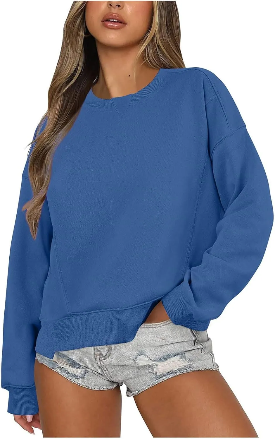 Sweatshirt for Women Trendy Solid Color Long Sleeve Pullover Crewneck Cropped Sweatshirts Casual Tops Fall Clothes