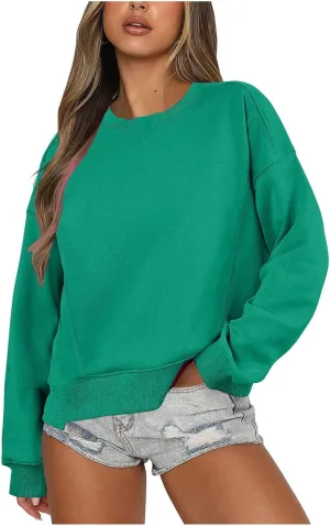 Sweatshirt for Women Trendy Solid Color Long Sleeve Pullover Crewneck Cropped Sweatshirts Casual Tops Fall Clothes