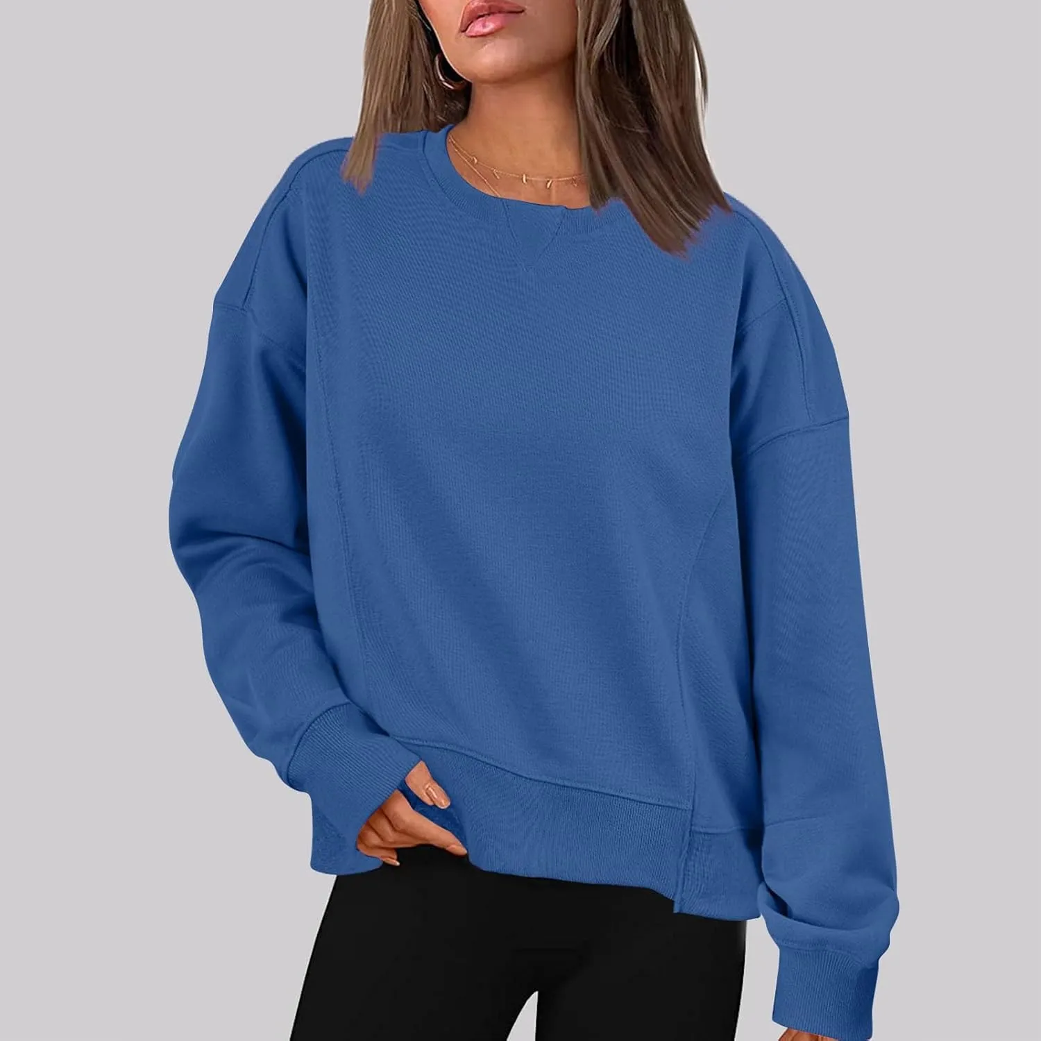Sweatshirt for Women Trendy Solid Color Long Sleeve Pullover Crewneck Cropped Sweatshirts Casual Tops Fall Clothes