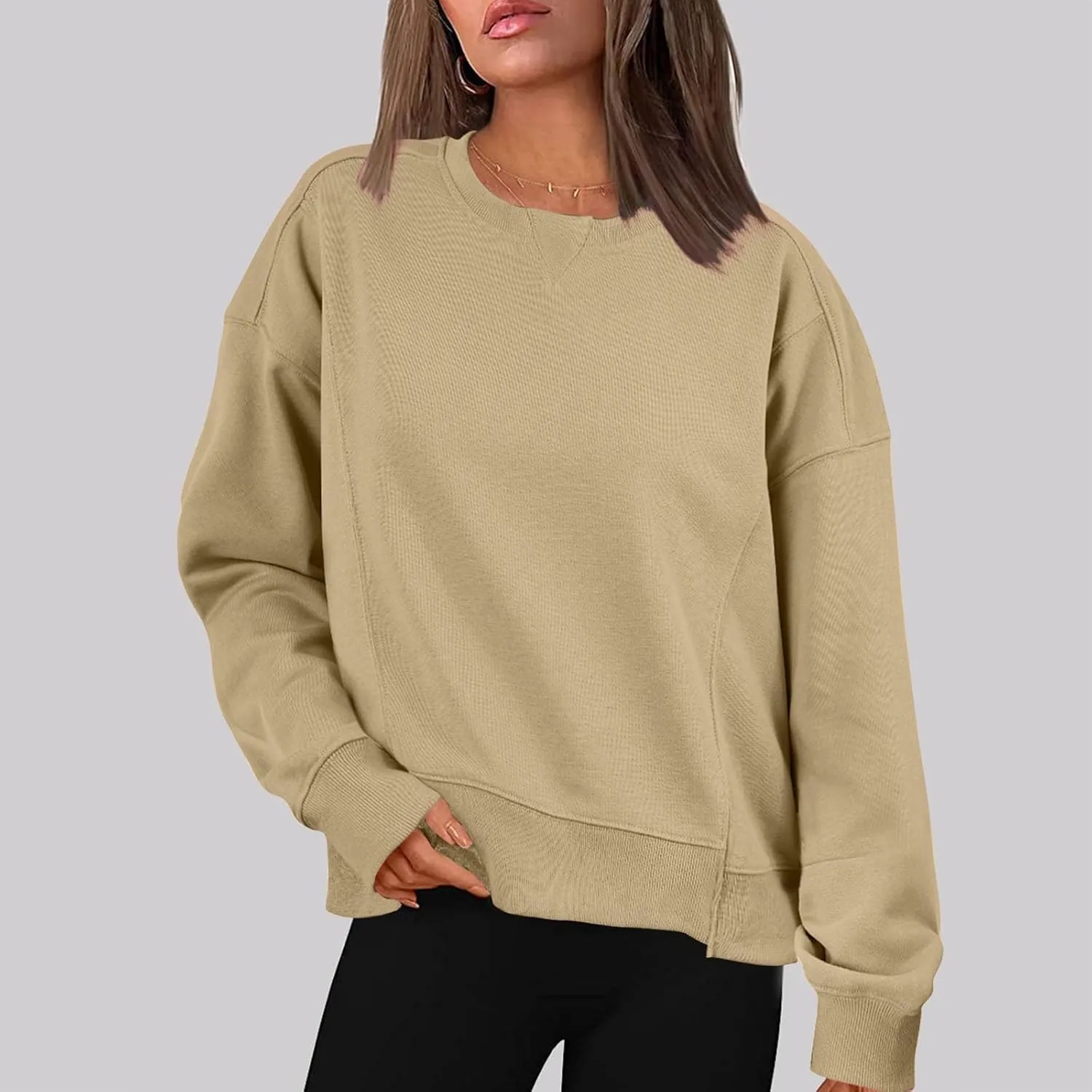 Sweatshirt for Women Trendy Solid Color Long Sleeve Pullover Crewneck Cropped Sweatshirts Casual Tops Fall Clothes
