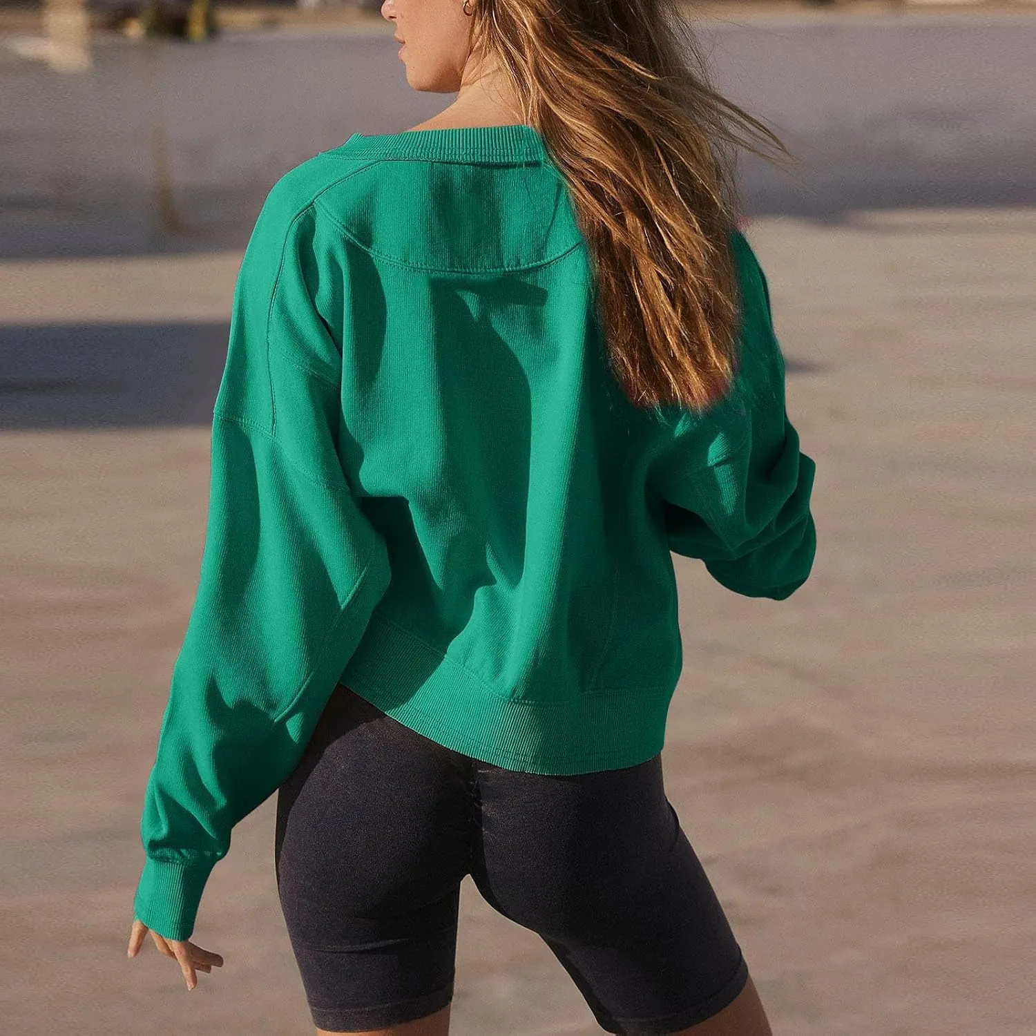 Sweatshirt for Women Trendy Solid Color Long Sleeve Pullover Crewneck Cropped Sweatshirts Casual Tops Fall Clothes
