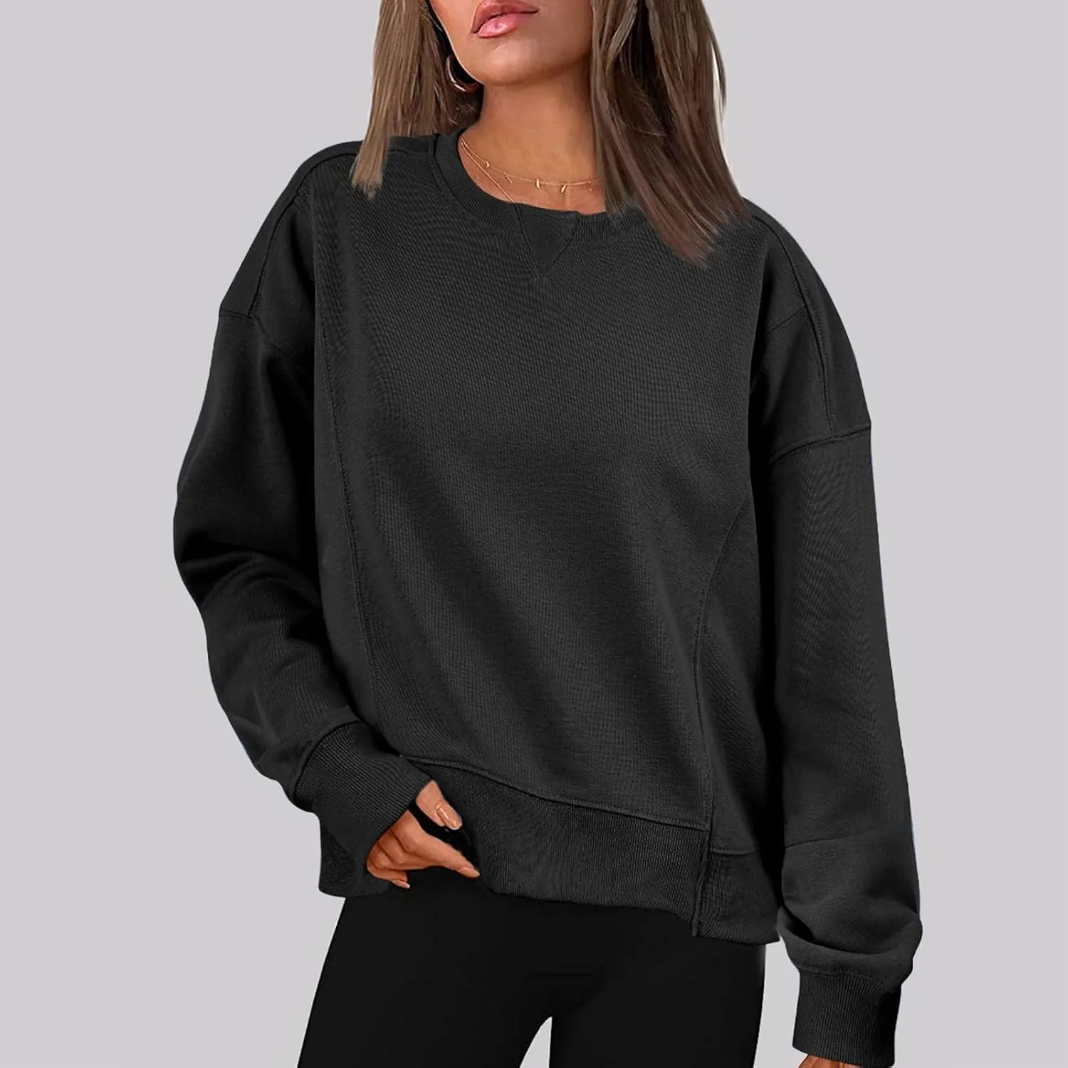 Sweatshirt for Women Trendy Solid Color Long Sleeve Pullover Crewneck Cropped Sweatshirts Casual Tops Fall Clothes