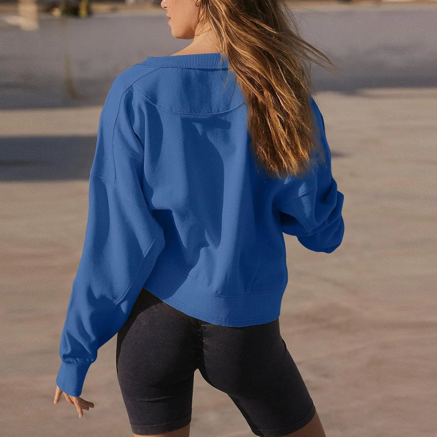 Sweatshirt for Women Trendy Solid Color Long Sleeve Pullover Crewneck Cropped Sweatshirts Casual Tops Fall Clothes