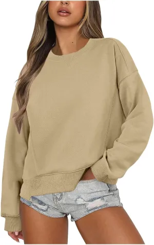 Sweatshirt for Women Trendy Solid Color Long Sleeve Pullover Crewneck Cropped Sweatshirts Casual Tops Fall Clothes