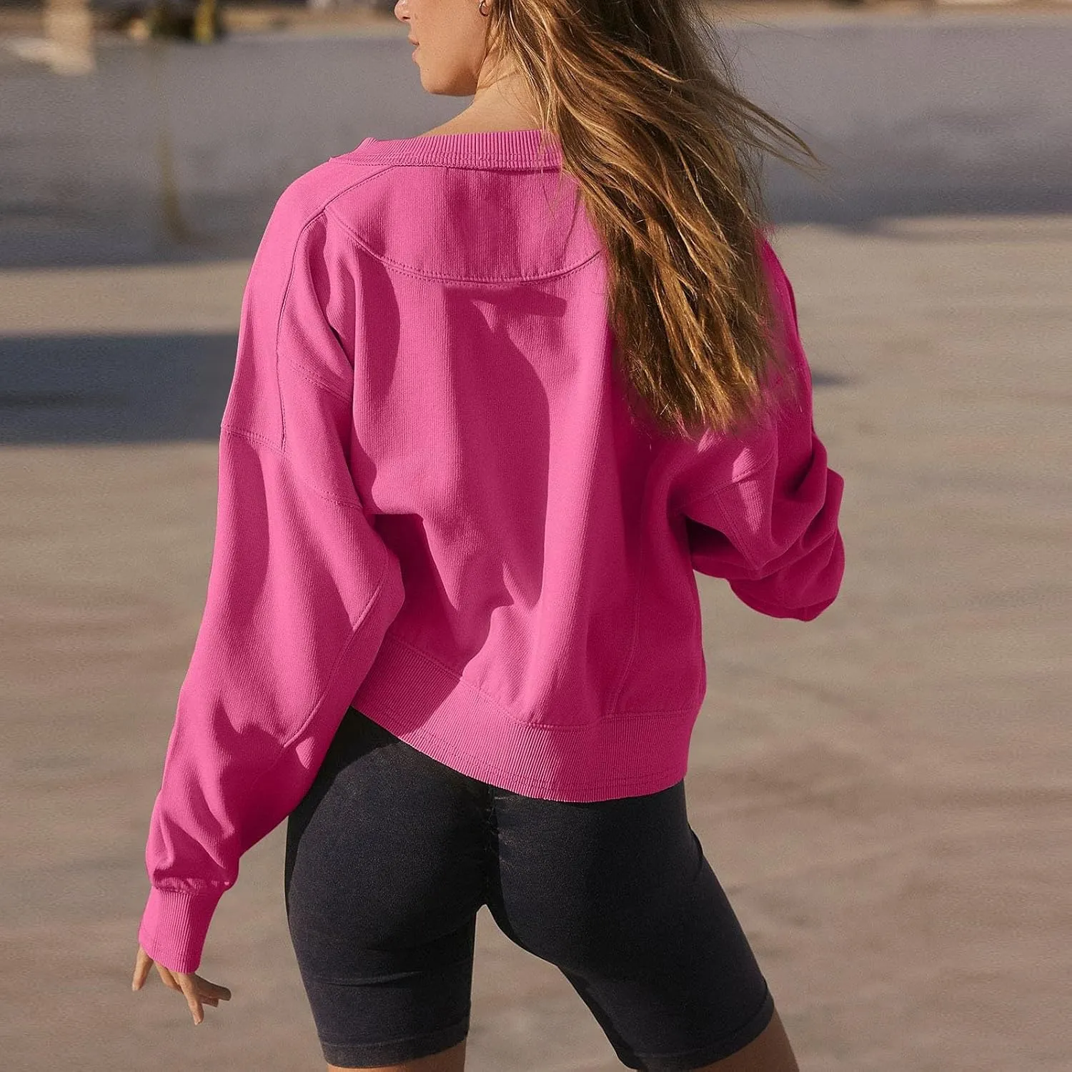 Sweatshirt for Women Trendy Solid Color Long Sleeve Pullover Crewneck Cropped Sweatshirts Casual Tops Fall Clothes
