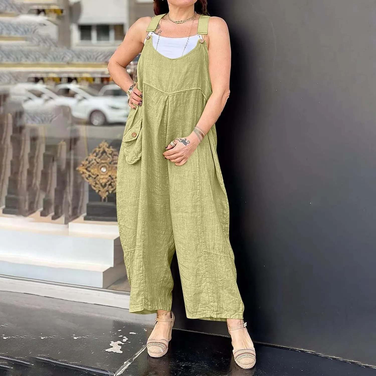 TANGNADE Summer Rompers for Women 2025 Beach Vacation Baggy Jumpsuits Casual Dressy Wide Leg Overalls Spring Outfits