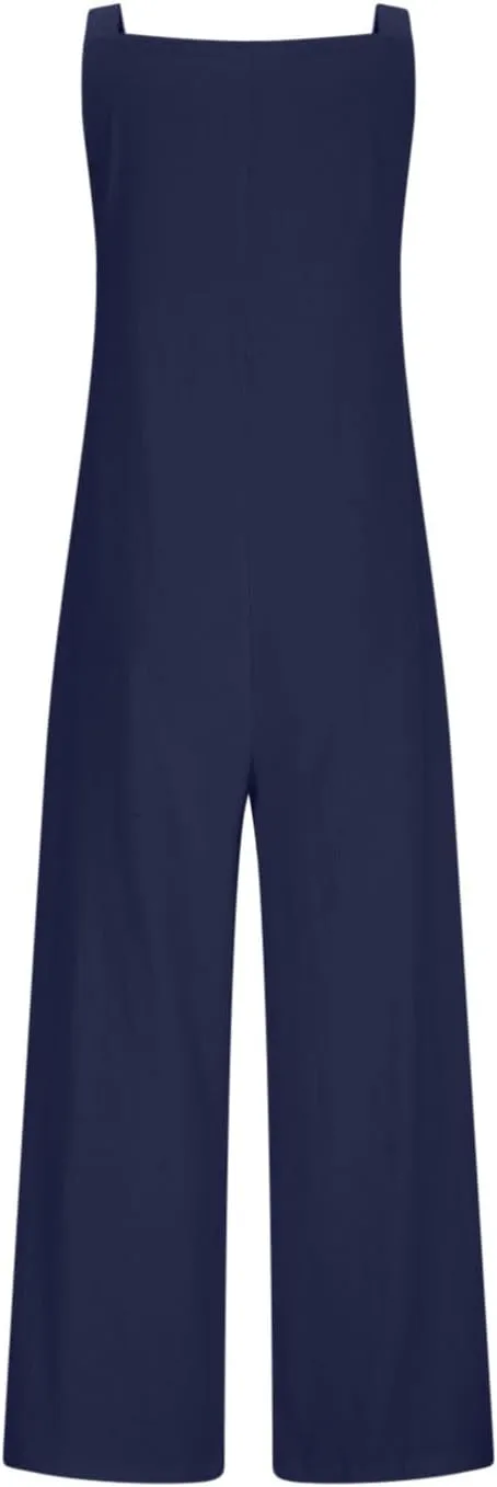 TANGNADE Womens Rompers for Summer Vacation Casual Overalls Sleeveless Loose Wide Leg Long Jumpsuits Work Outfits