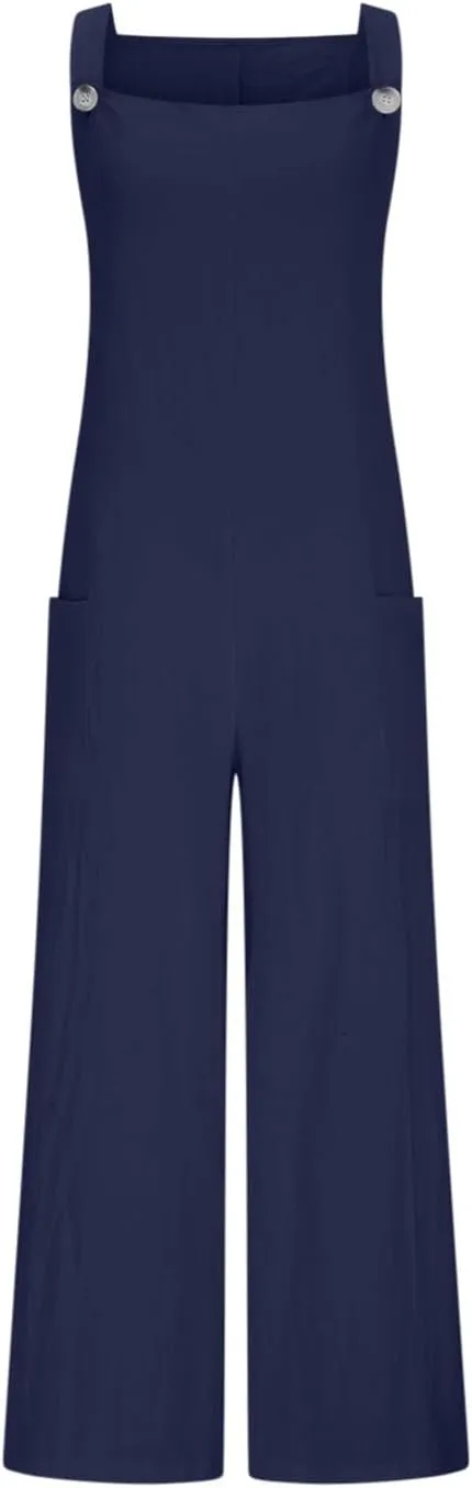 TANGNADE Womens Rompers for Summer Vacation Casual Overalls Sleeveless Loose Wide Leg Long Jumpsuits Work Outfits