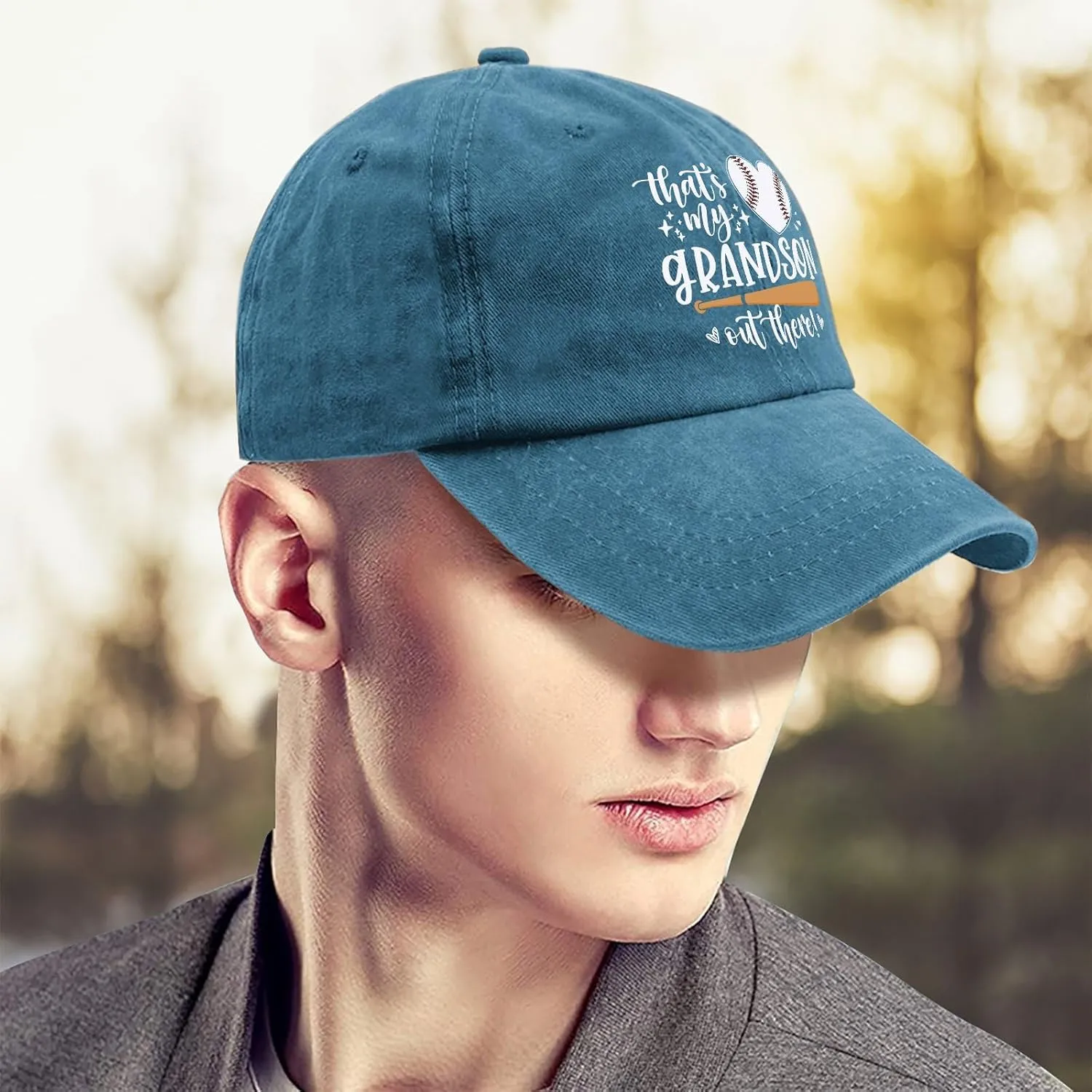 That's My Grandson Out There hat for Men Vintage Cotton Washed Baseball Caps Adjustable Dad